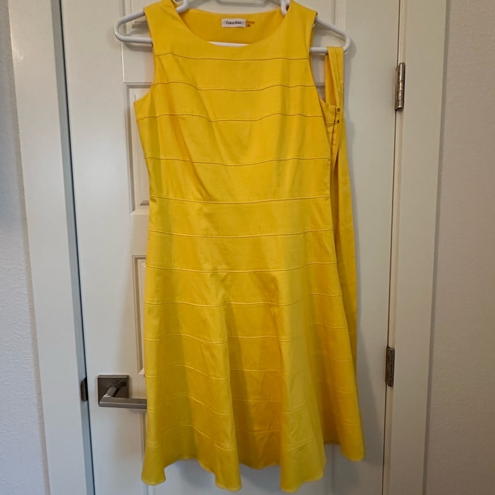 Calvin Klein Yellow Sleeveless Dress Size 8 Medium Fit and Flare